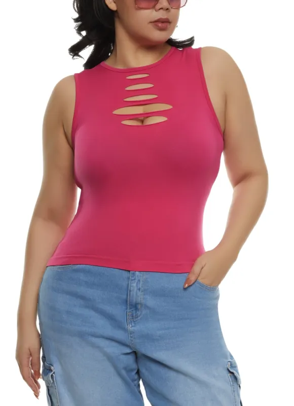 Plus Size Seamless Laser Cut Tank Top sold by Rainbow