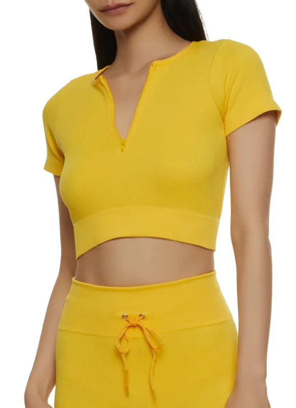 Ribbed Knit Half Zip Crop Top sold by Rainbow