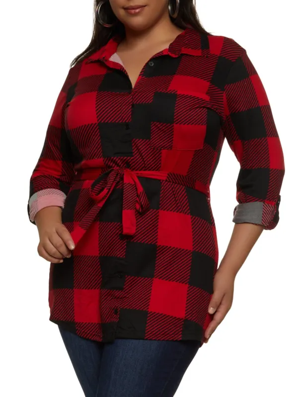 Plus Size Plaid Button Front Shirt sold by Rainbow