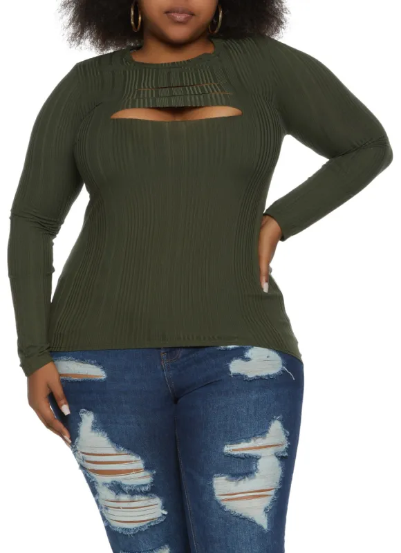 Plus Size Laser Cut Open Back High Low Top sold by Rainbow