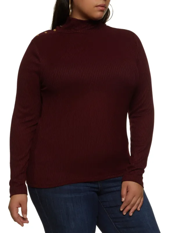 Plus Size Mock Neck Faux Button Top sold by Rainbow