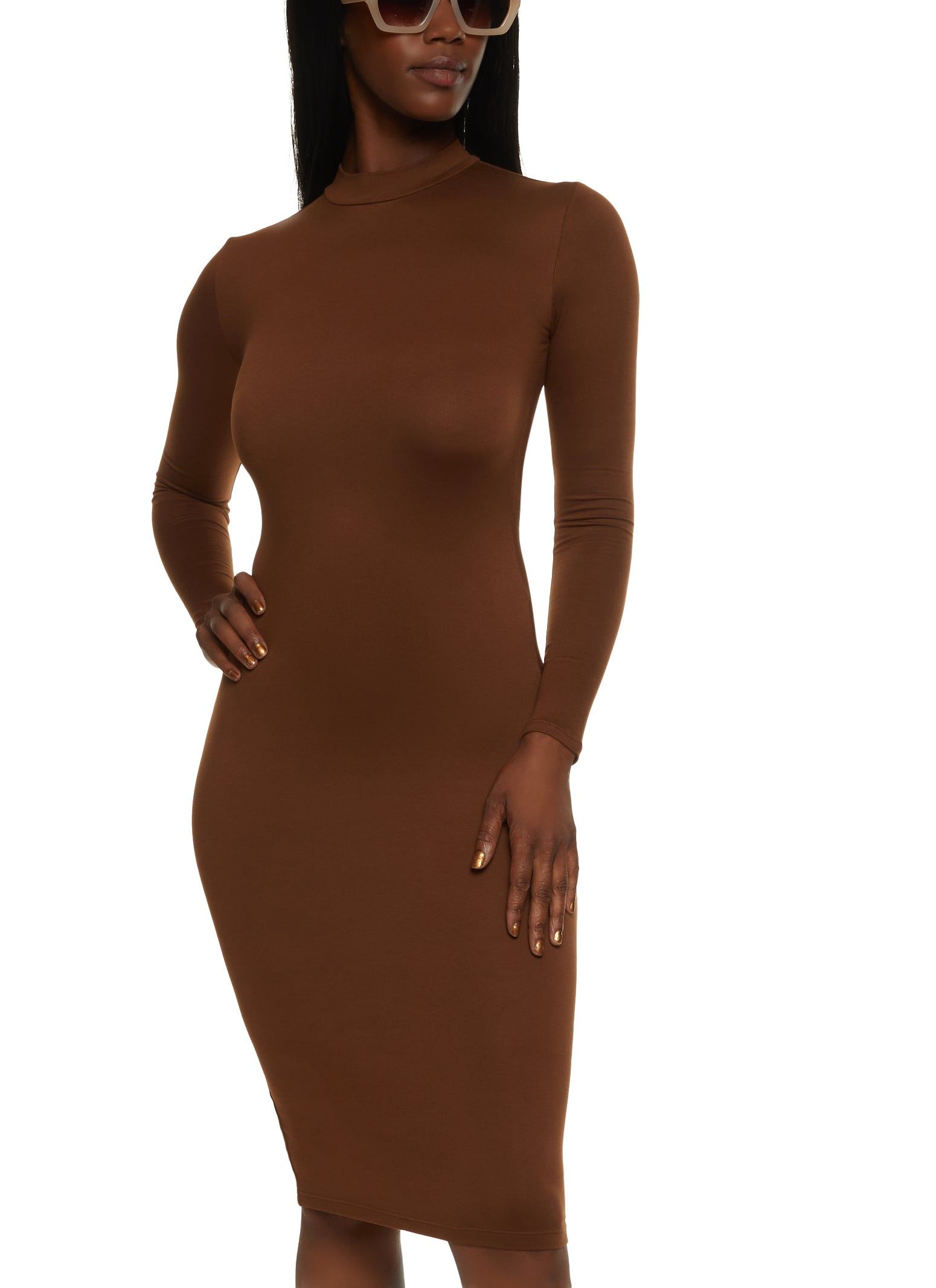 Mock Neck Long Sleeve Midi Dress sold by Rainbow