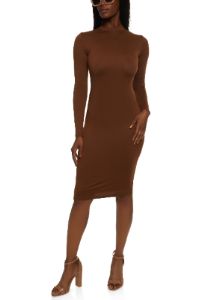 Mock Neck Long Sleeve Midi Dress sold by Rainbow
