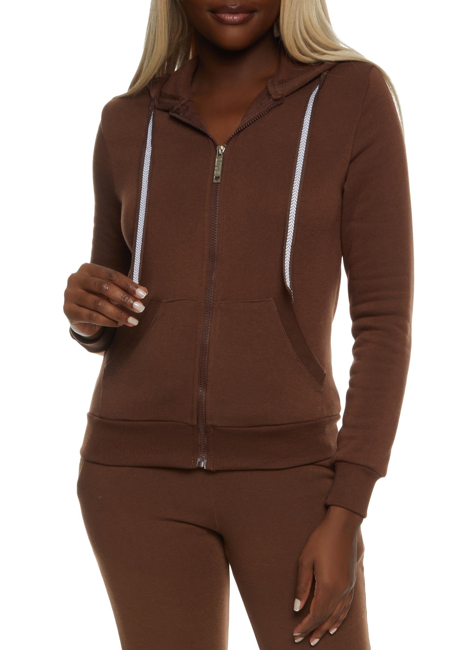 Solid Fleece Zip Front Hooded Sweatshirt sold by Rainbow