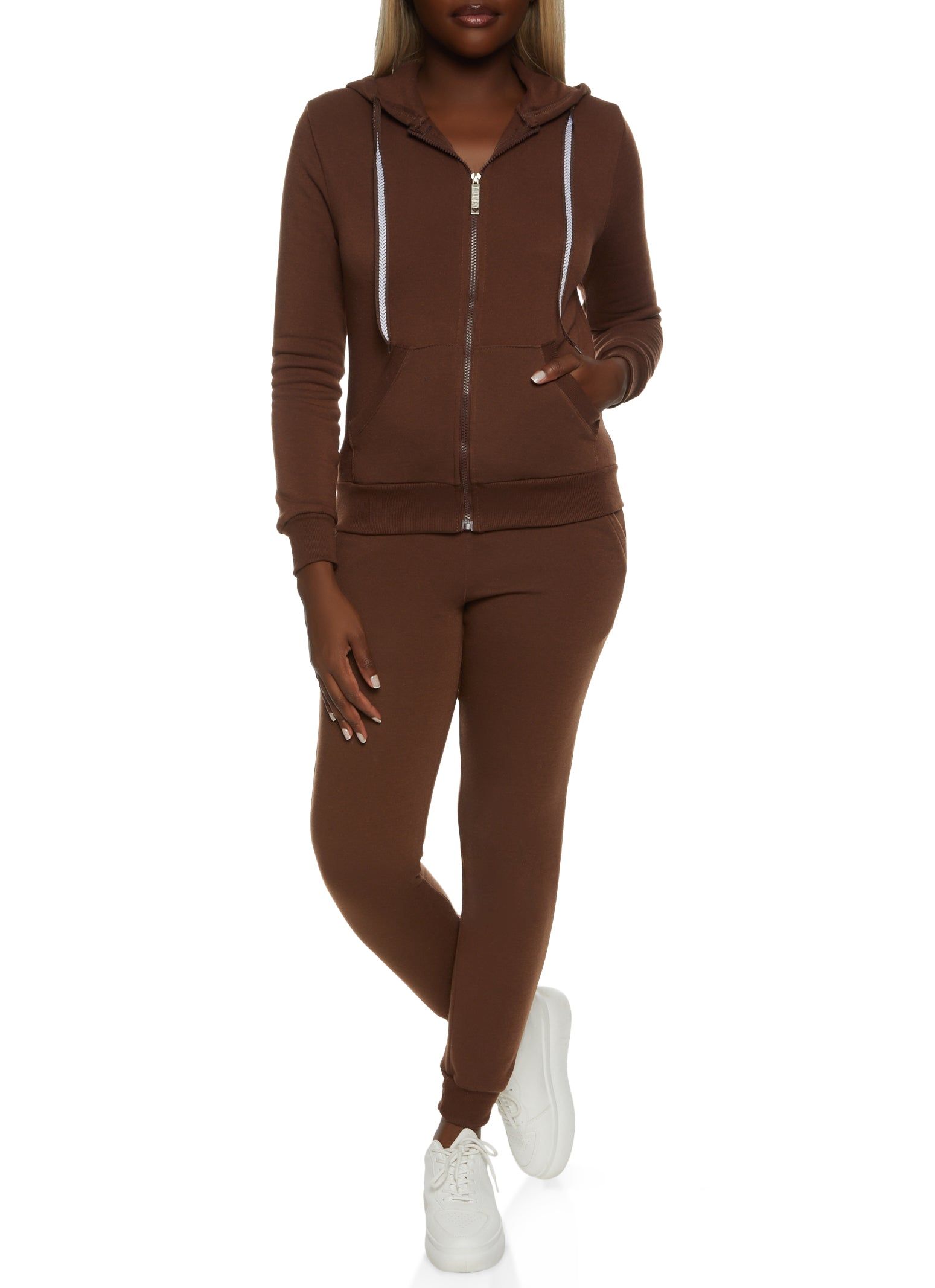 Solid Fleece Zip Front Hooded Sweatshirt sold by Rainbow product image thumbnail 2