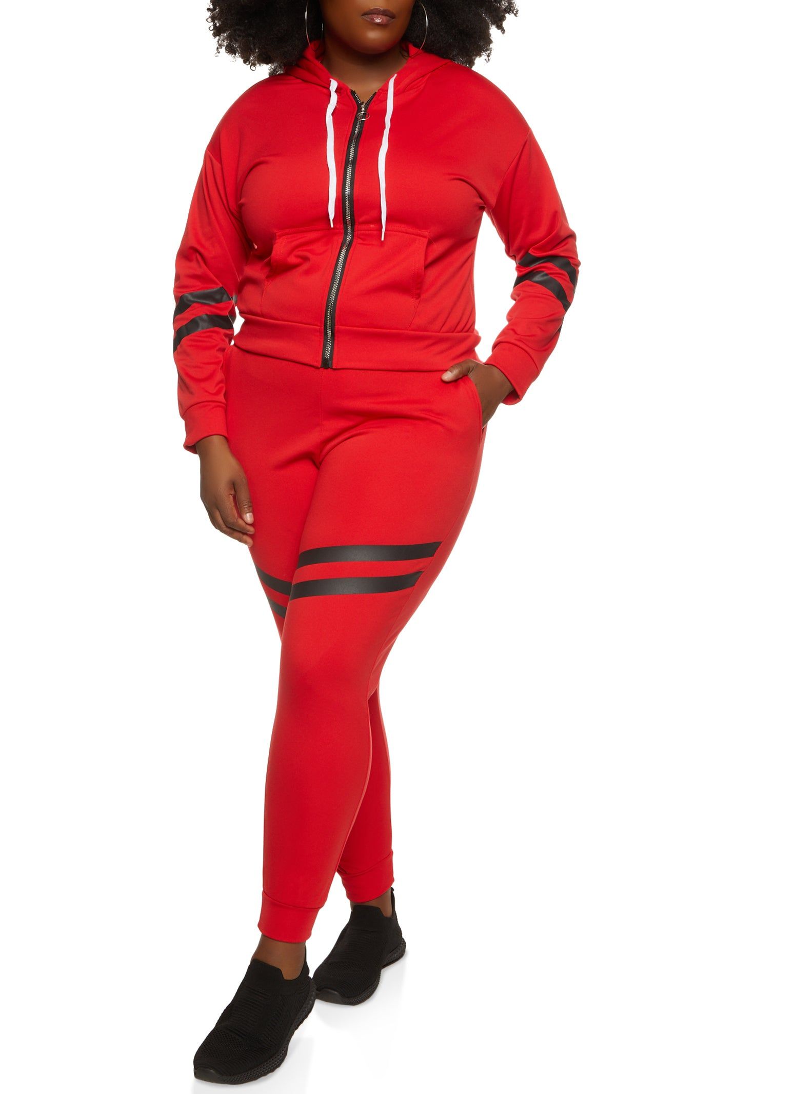 Plus Size Zip Front Varsity Stripe Detail Hoodie sold by Rainbow product image thumbnail 2