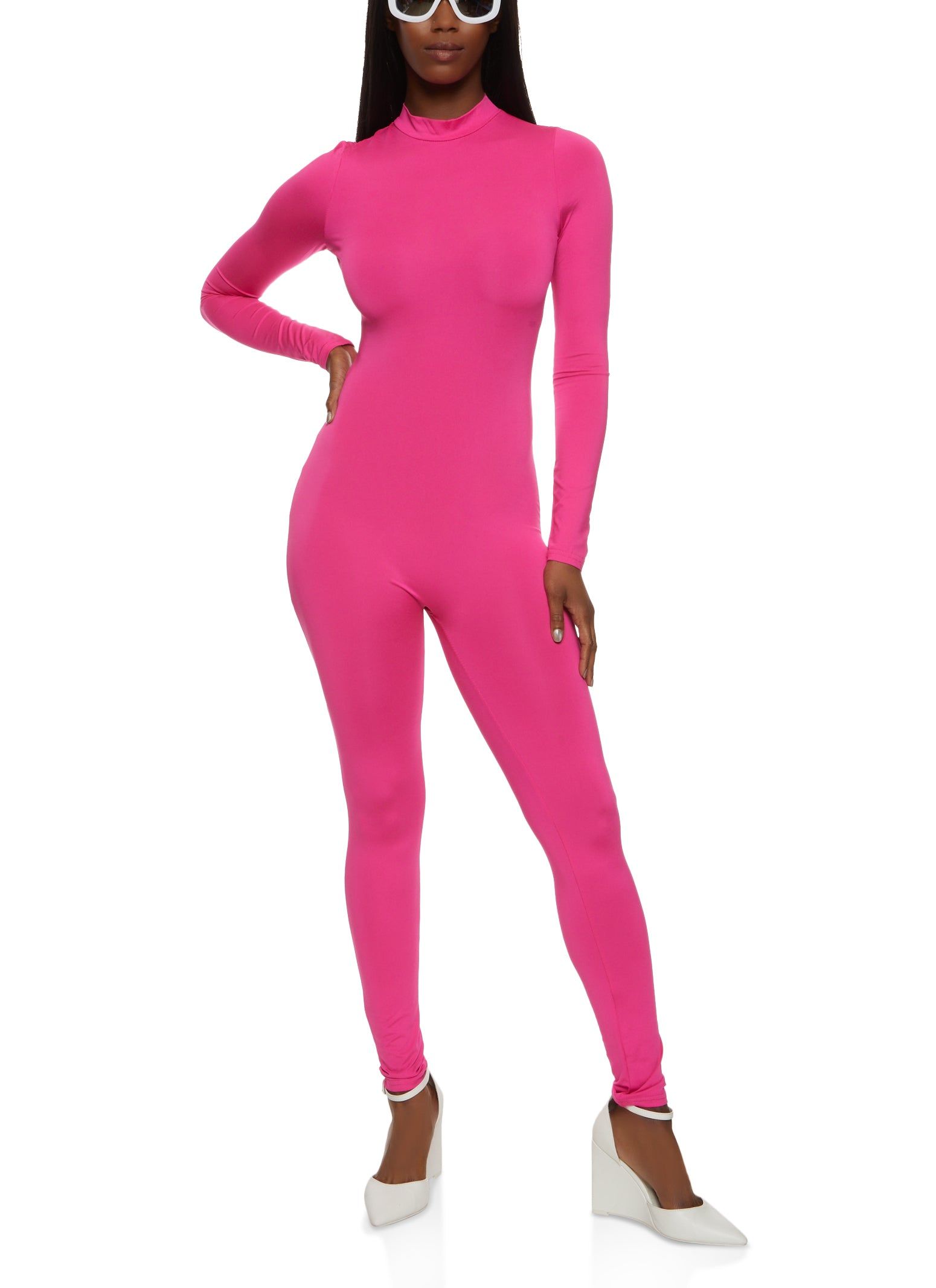 Mock Neck Zip Back Long Sleeve Catsuit sold by Rainbow