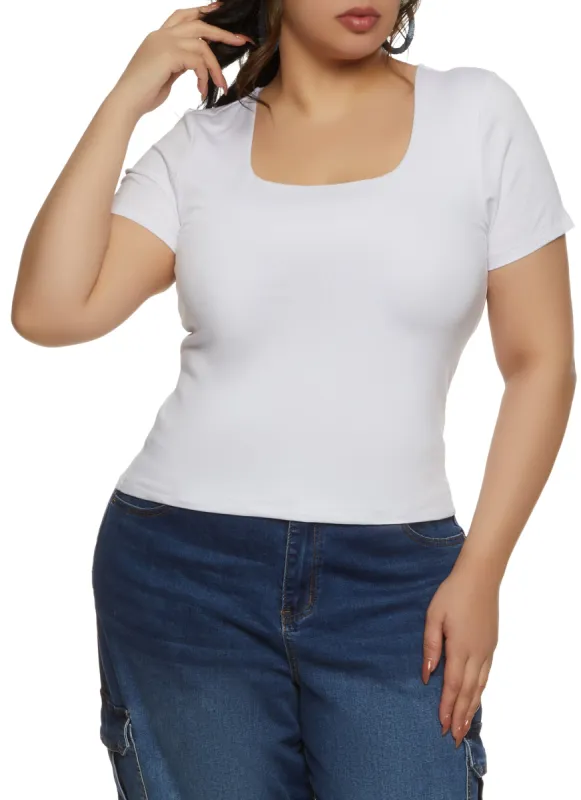 Plus Size Basic Square Neck Tee sold by Rainbow