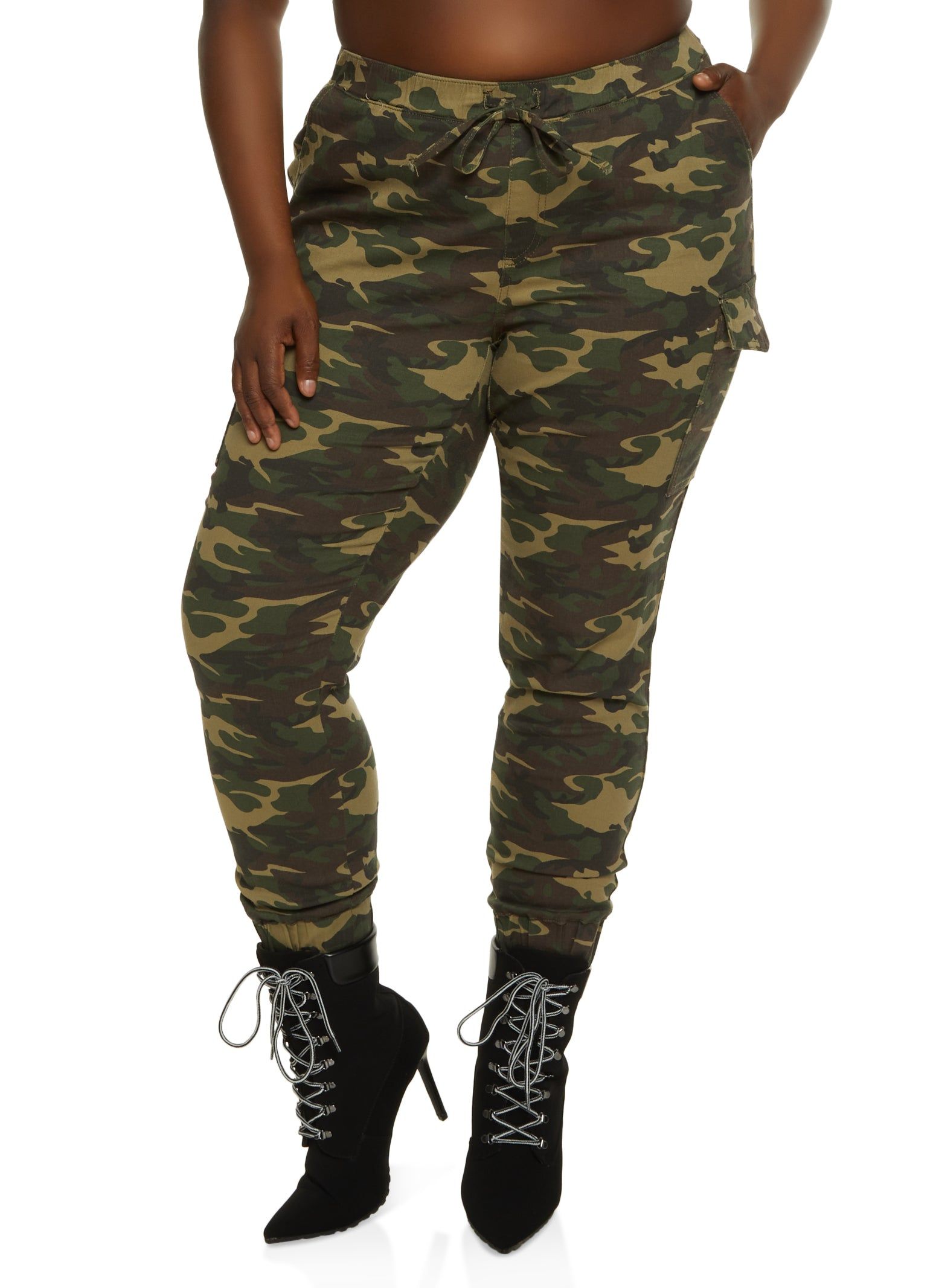 Plus Size Camo Cargo Pocket Jogger sold by Rainbow