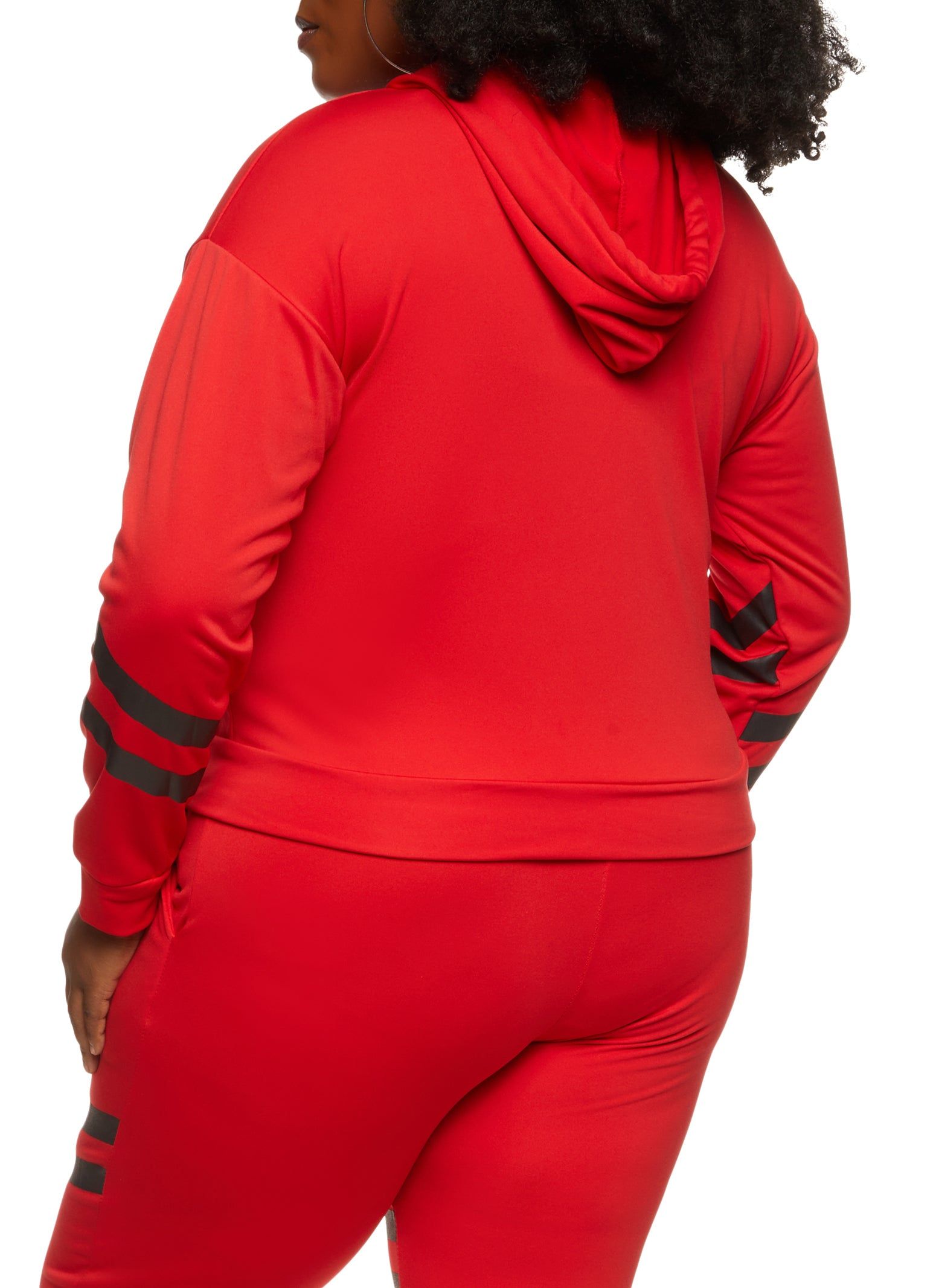 Plus Size Zip Front Varsity Stripe Detail Hoodie sold by Rainbow product image thumbnail 3
