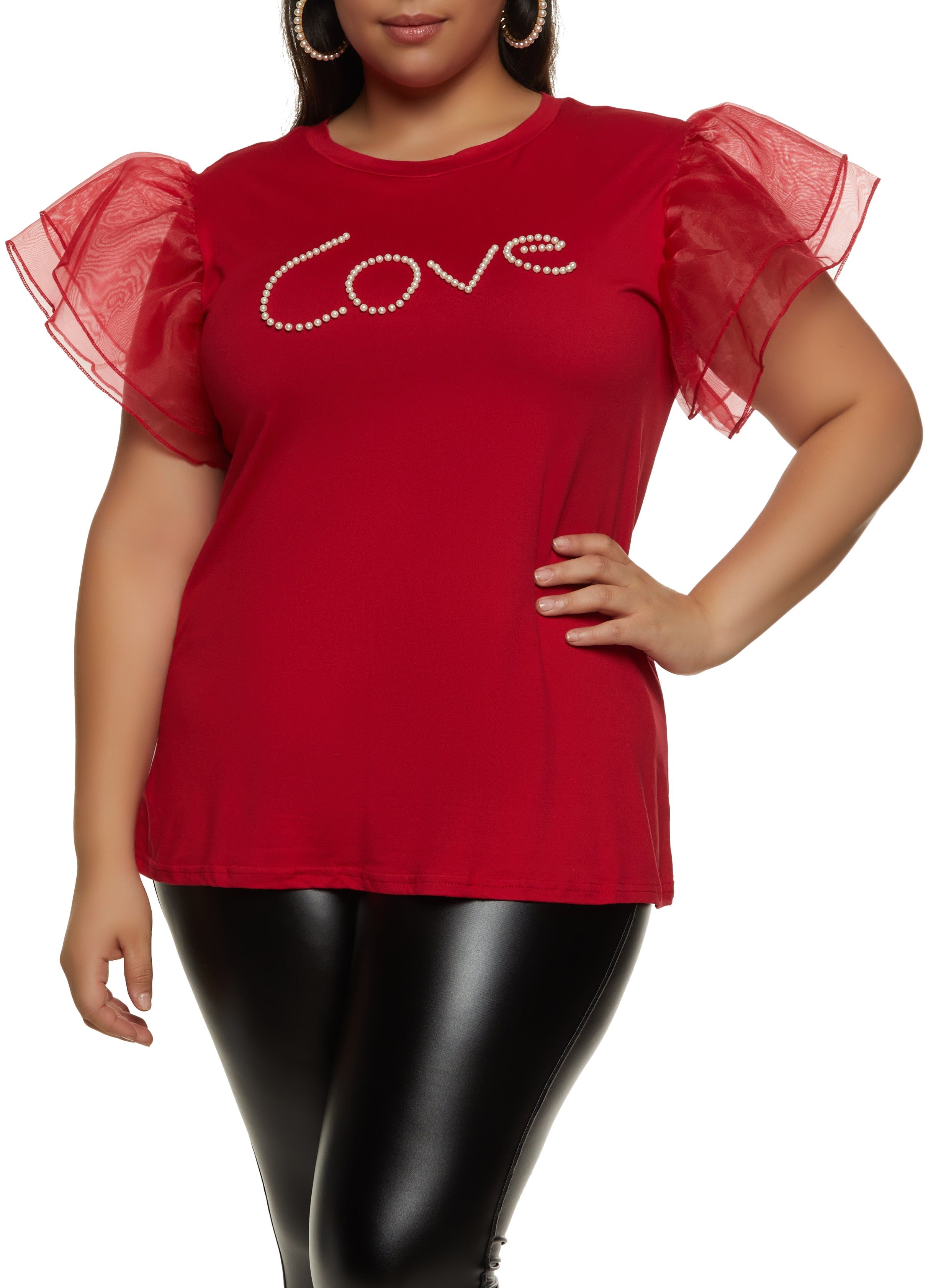 Plus Size Love Faux Pearl Graphic Top sold by Rainbow