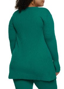 Plus Size Ribbed Open Front Long Sleeve Cardigan sold by Rainbow