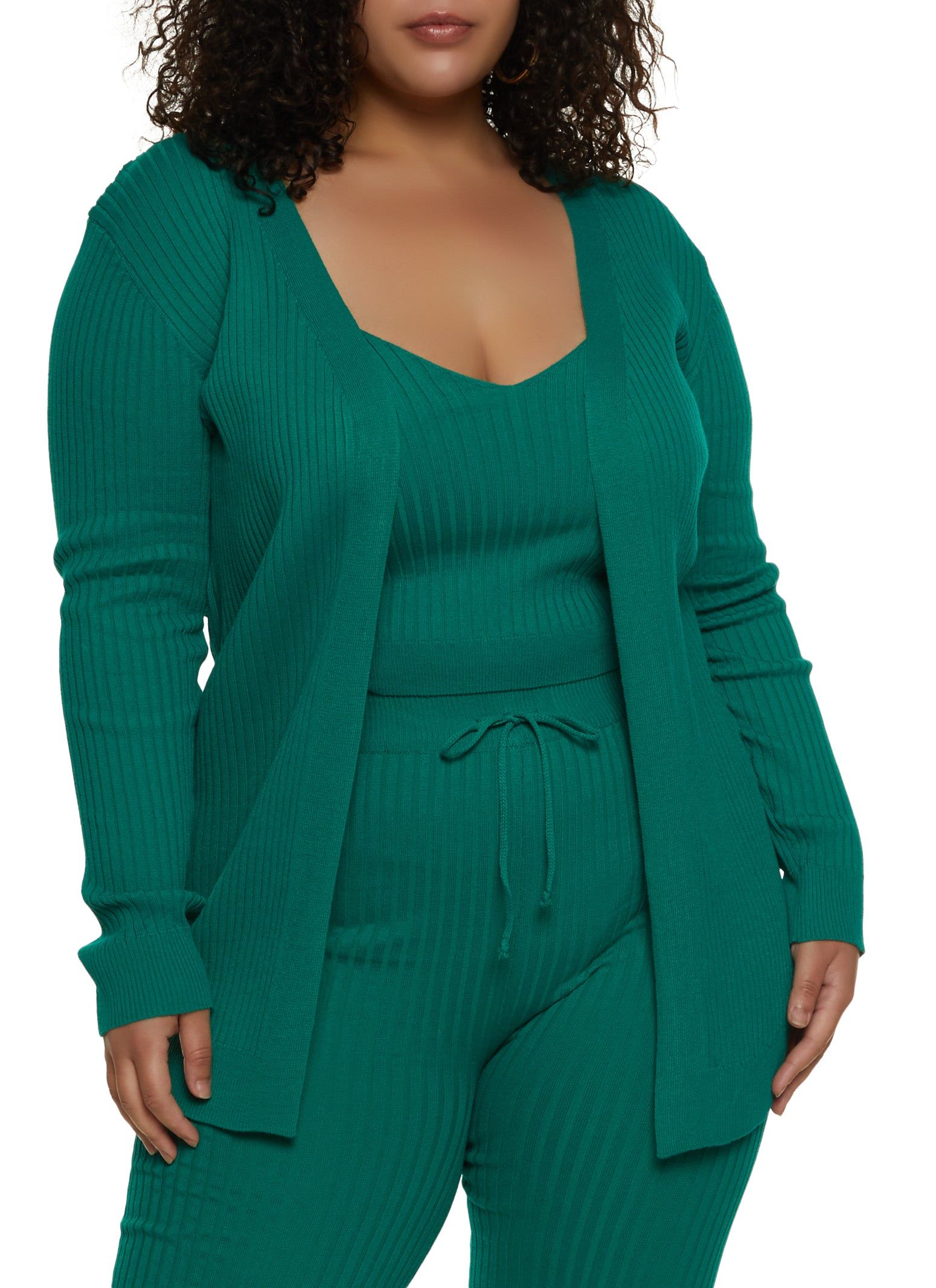 Plus Size Ribbed Open Front Long Sleeve Cardigan sold by Rainbow