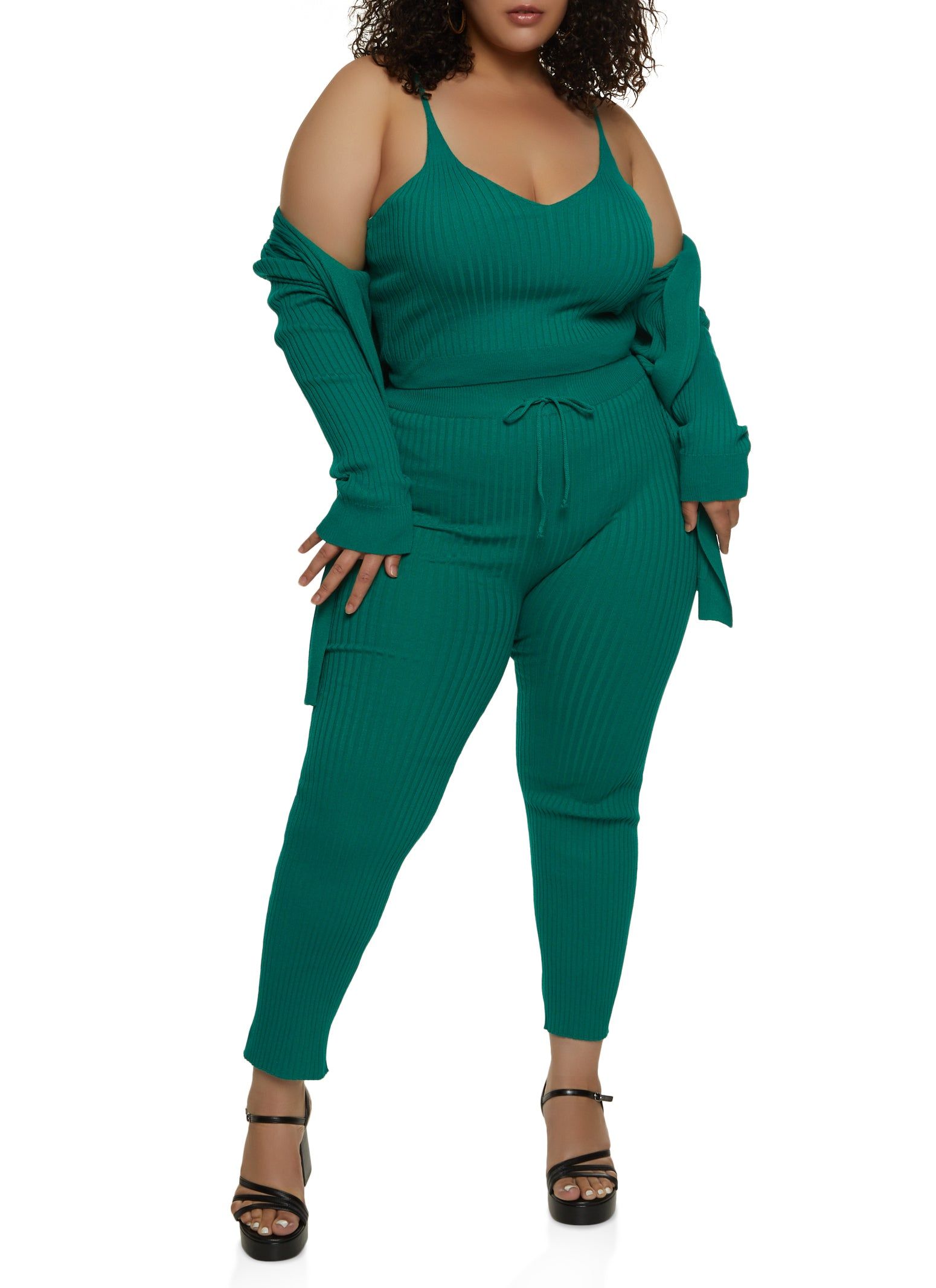 Plus Size Ribbed Open Front Long Sleeve Cardigan sold by Rainbow product image thumbnail 2