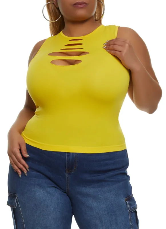 Plus Size Seamless Laser Cut Tank Top sold by Rainbow