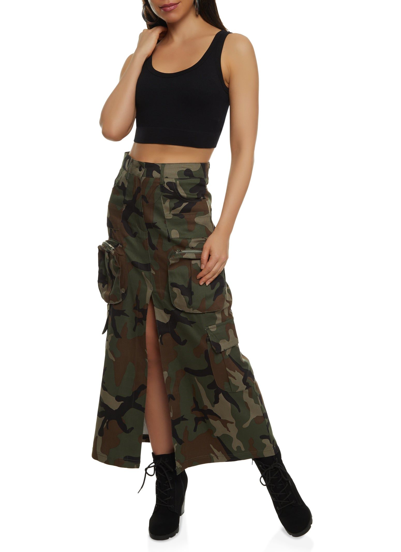 Split Hem Camo Cargo Maxi Skirt sold by Rainbow product image thumbnail 2