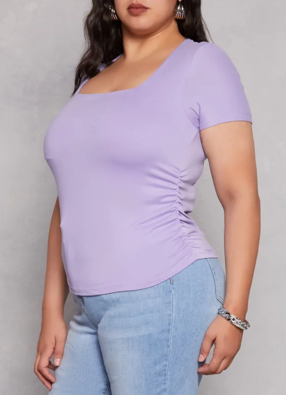 Plus Size Square Neck Ruched Side Tee sold by Rainbow