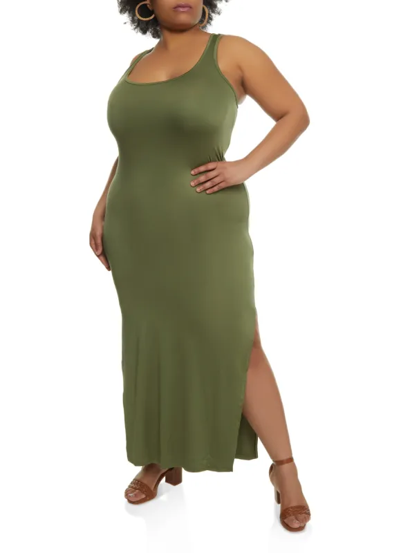 Plus Size Side Slit Maxi Tank Dress sold by Rainbow