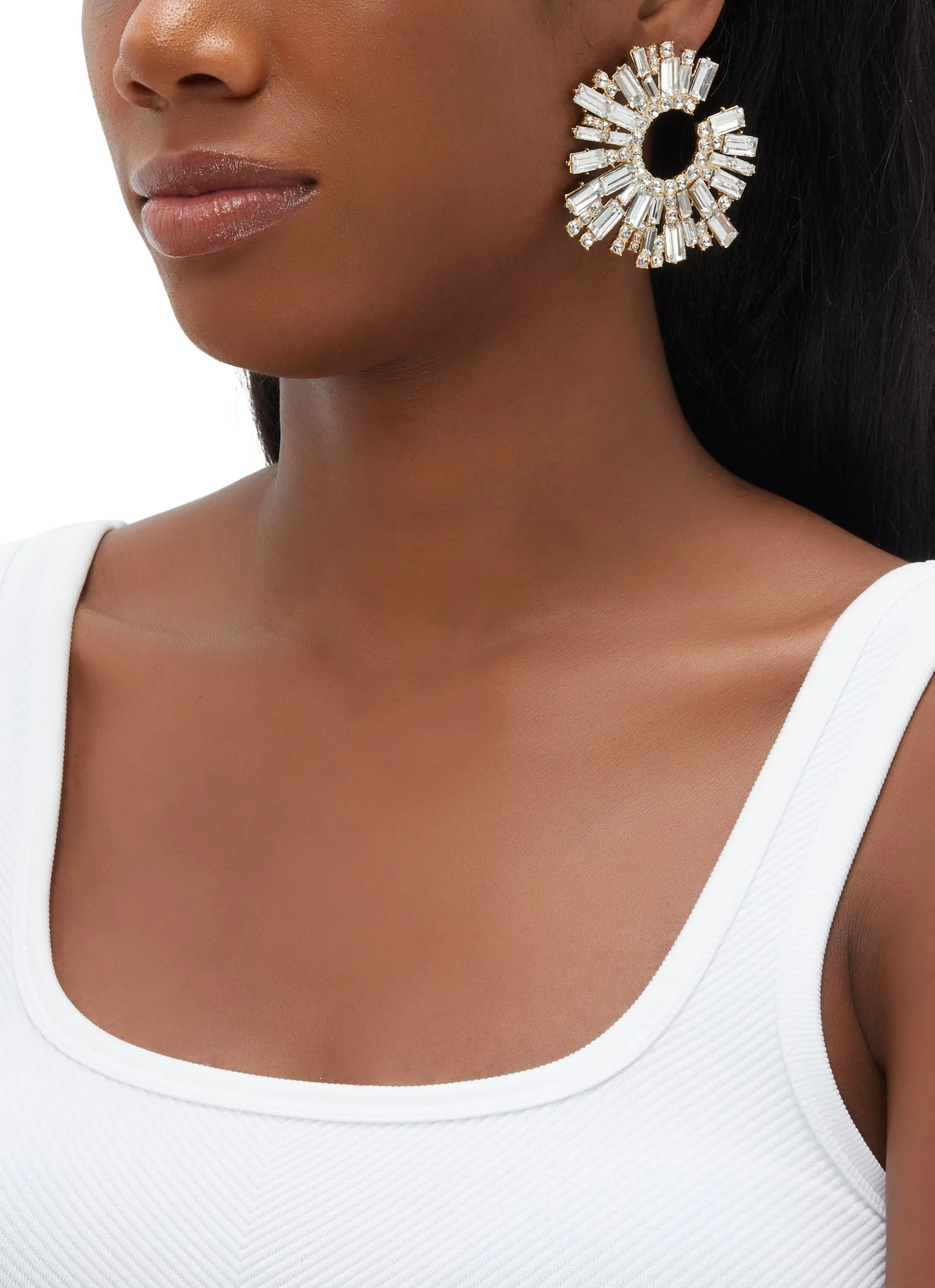 Rhinestone Open Circle Statement Earrings sold by Rainbow