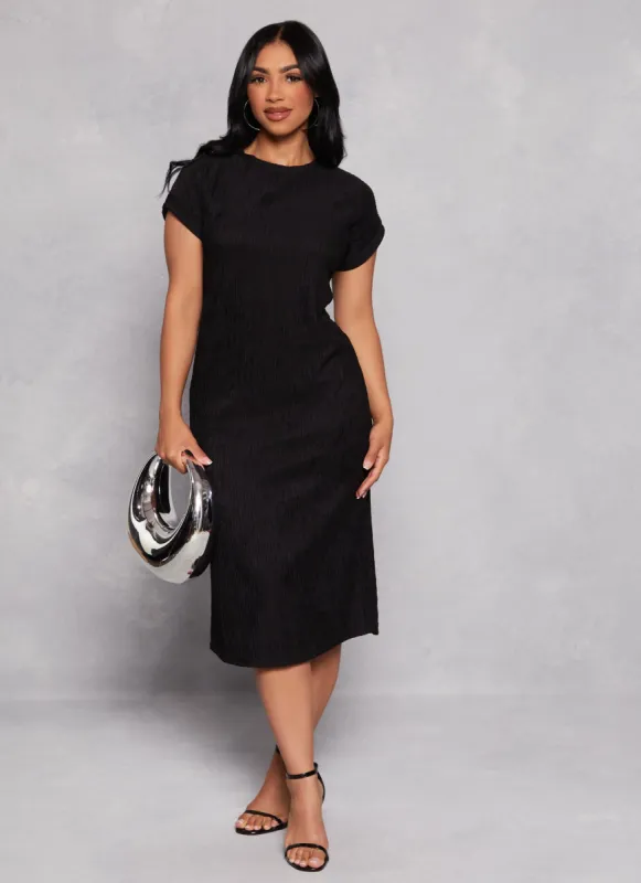 Textured Knit Crew Neck T Shirt Dress sold by Rainbow