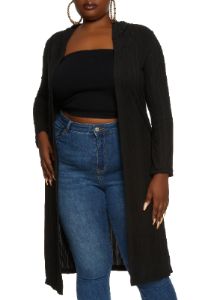 Plus Size Ribbed Knit Hooded Duster sold by Rainbow