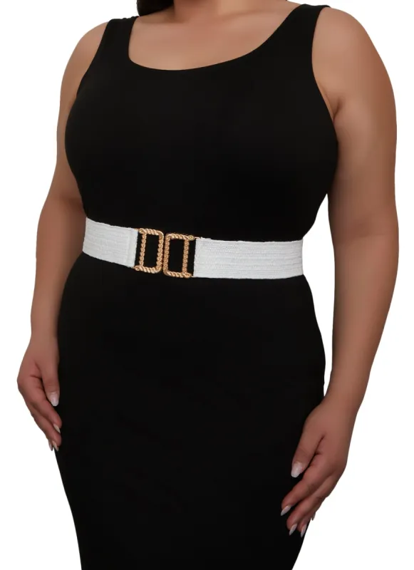 Plus Size Metal Buckle Stretch Straw Belt sold by Rainbow