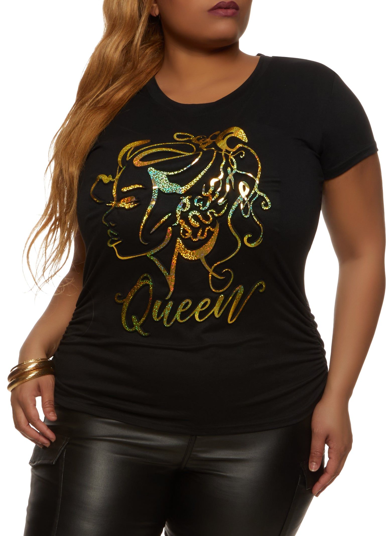 Plus Size Embossed Foil Screen Queen Graphic Tee sold by Rainbow