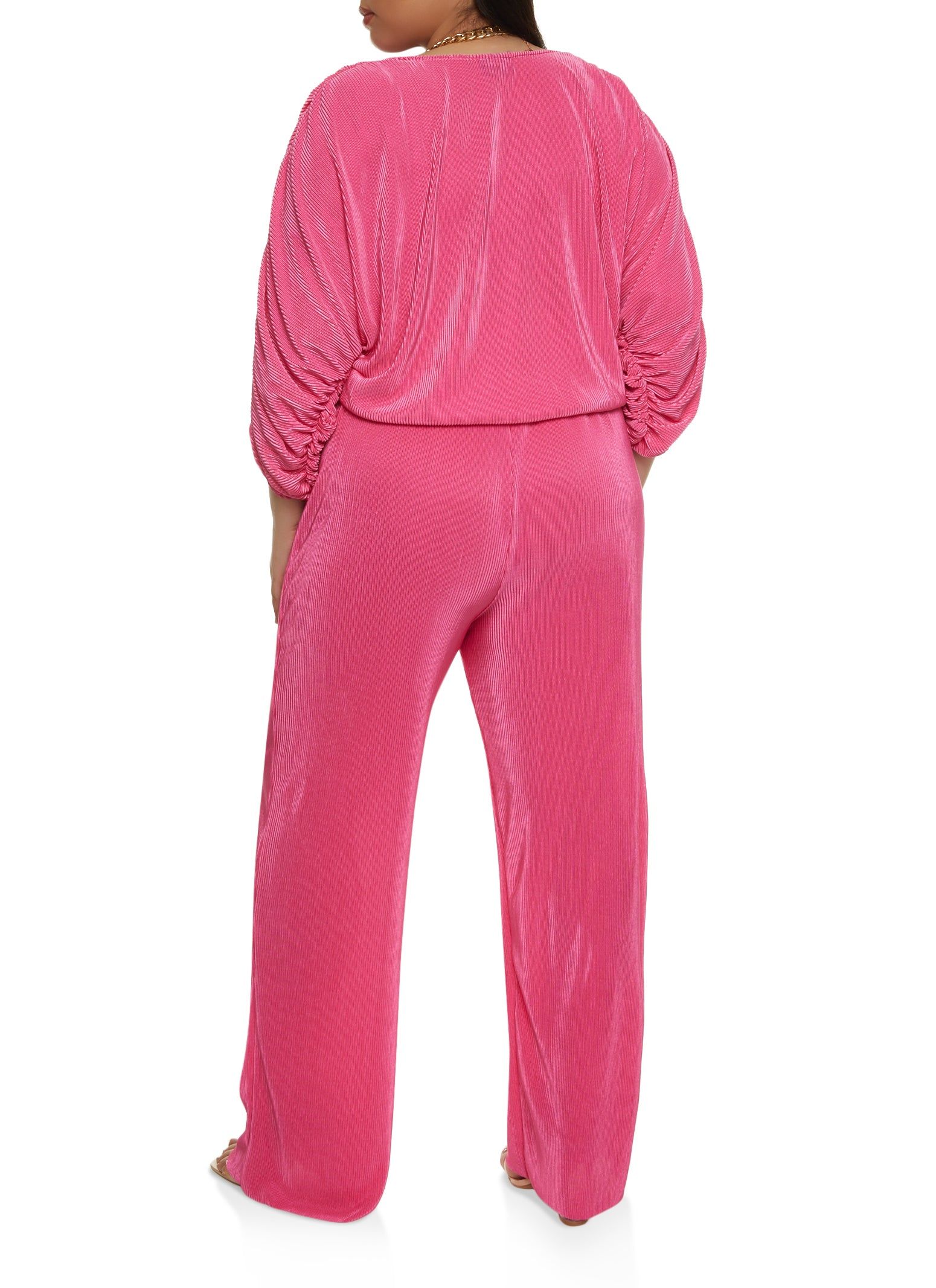 Plus Size Plisse Ruched Sleeve Blouse and Pants Set sold by Rainbow product image thumbnail 2