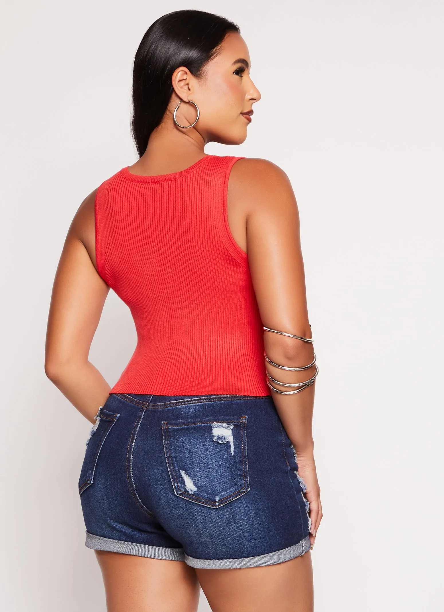 Ribbed Knit Crew Neck Cropped Tank Top sold by Rainbow product image thumbnail 3