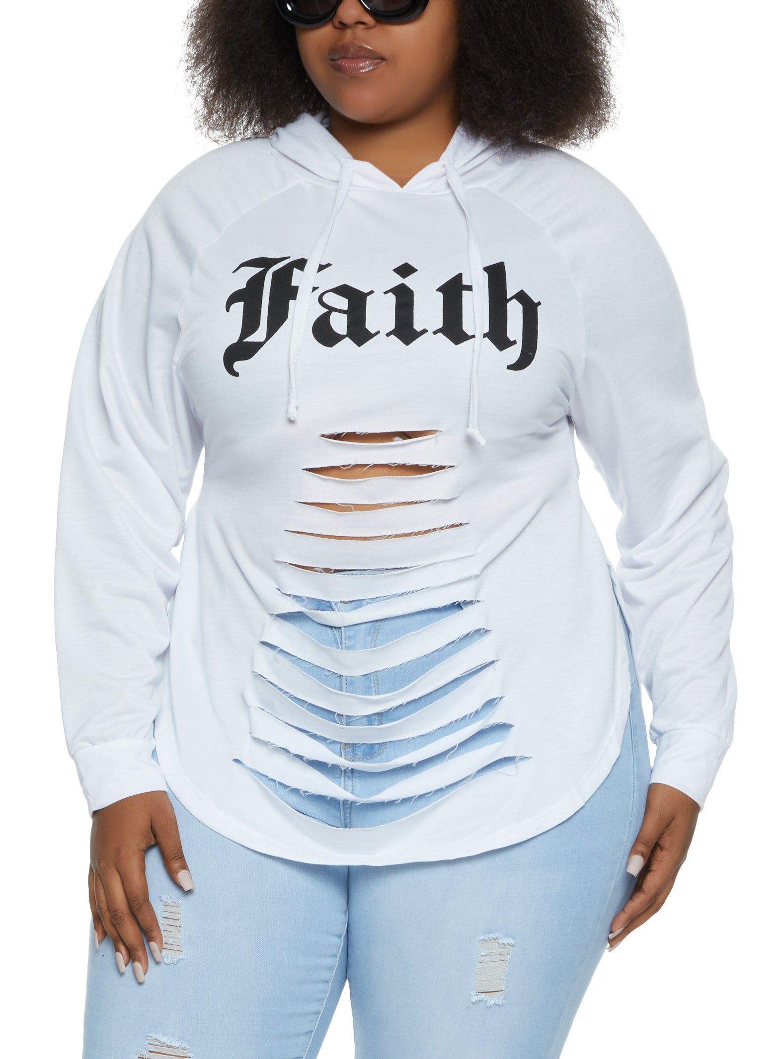 Plus Size Faith Laser Cut Hooded Sweatshirt sold by Rainbow