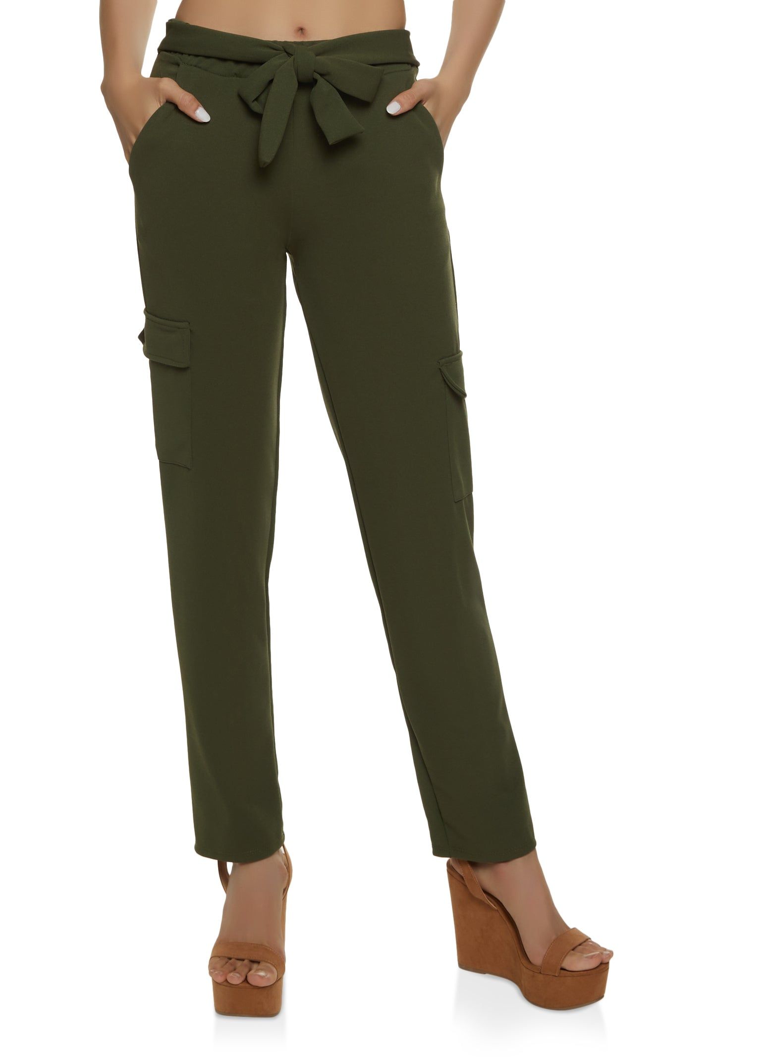 Crepe Knit Tie Waist Cargo Pants sold by Rainbow product image thumbnail 2