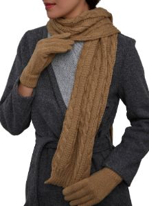 Cable Knit Pom Pom Beanie and Scarf with Gloves sold by Rainbow