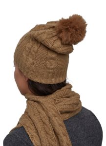 Cable Knit Pom Pom Beanie and Scarf with Gloves sold by Rainbow