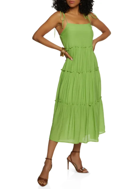 Tie Strap Tiered Midi Dress sold by Rainbow