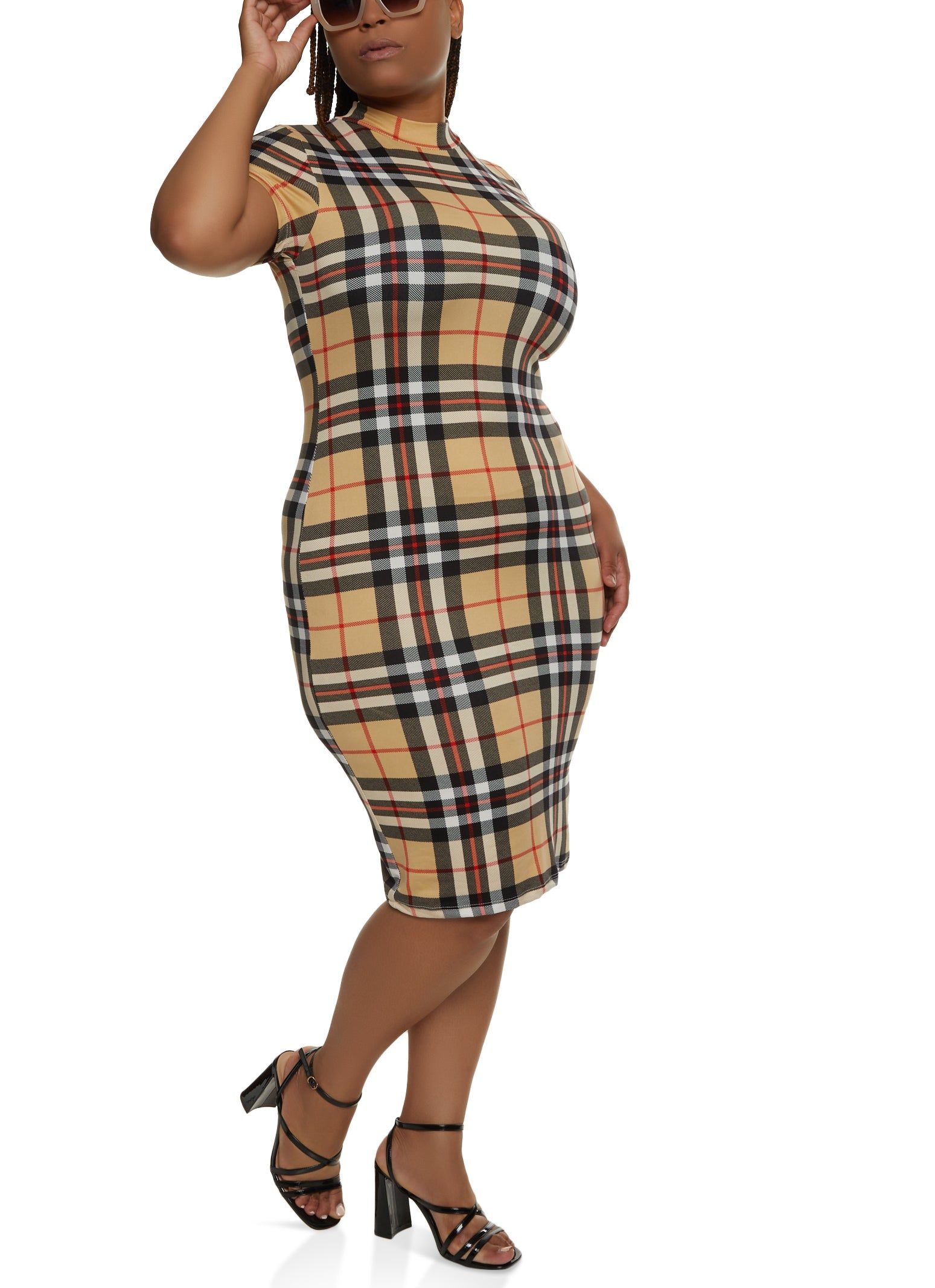 Plus Size Plaid Mock Neck Midi Dress sold by Rainbow product image thumbnail 2