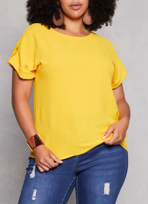 Plus Size Airy Tabbed Short Sleeve Top sold by Rainbow