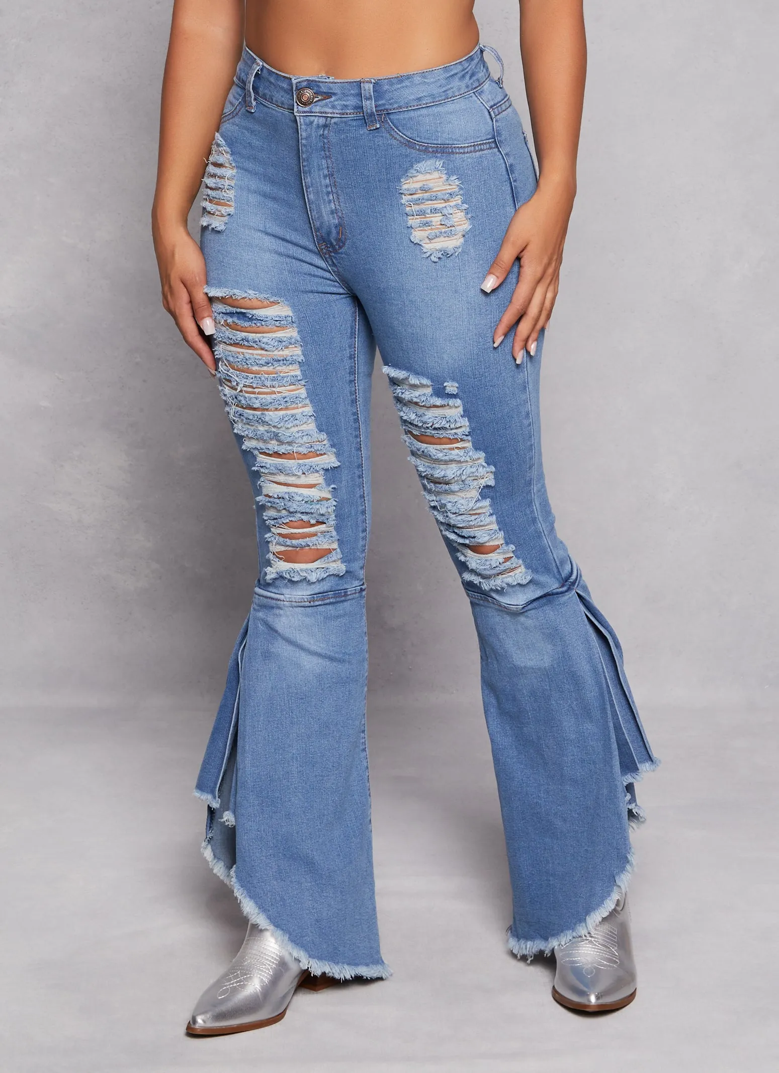 High Waist Distressed Raw Hem Flare Jeans sold by Rainbow product image thumbnail 2