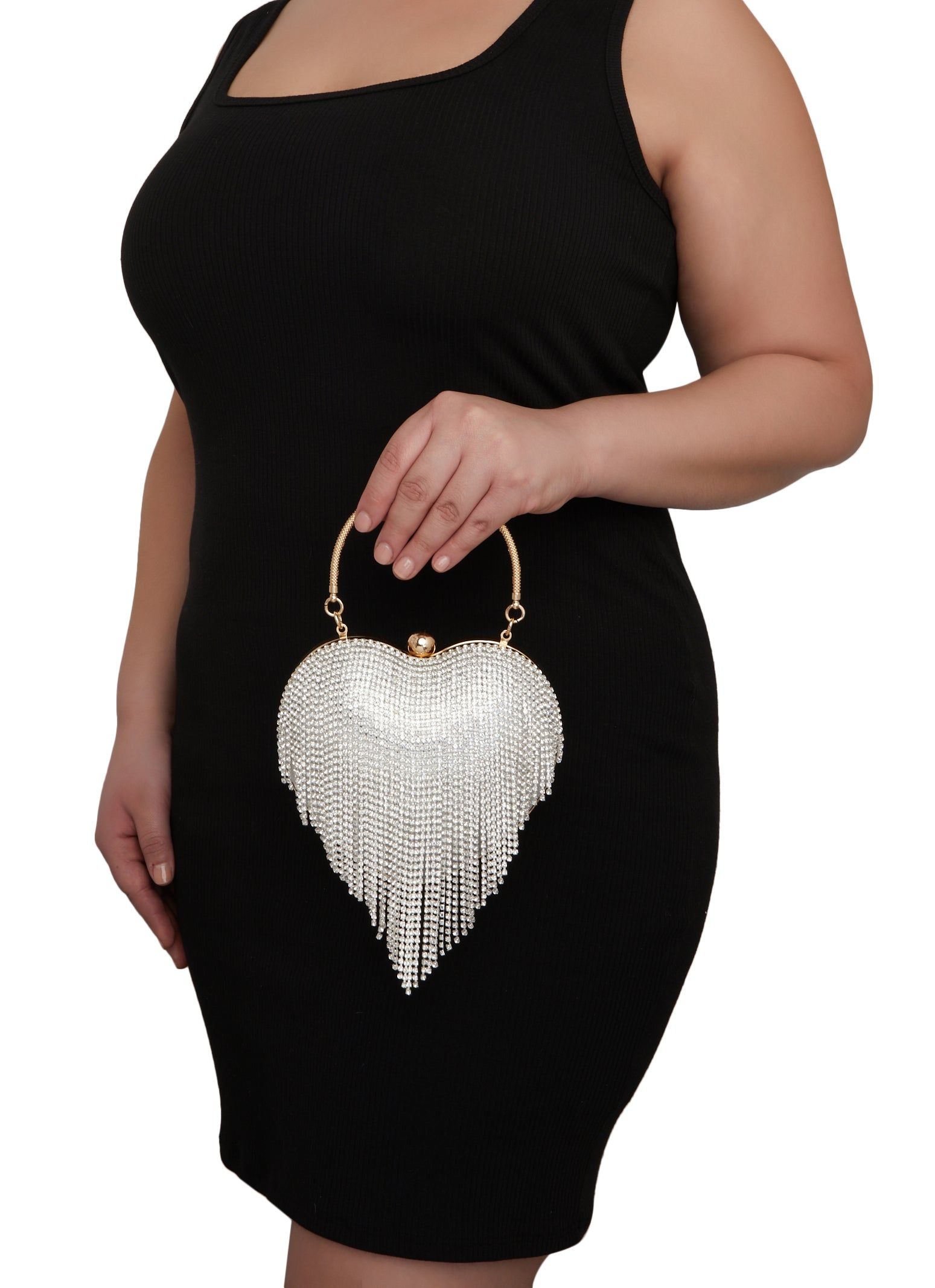 Heart Rhinestone Fringe Convertible Clutch Purse sold by Rainbow