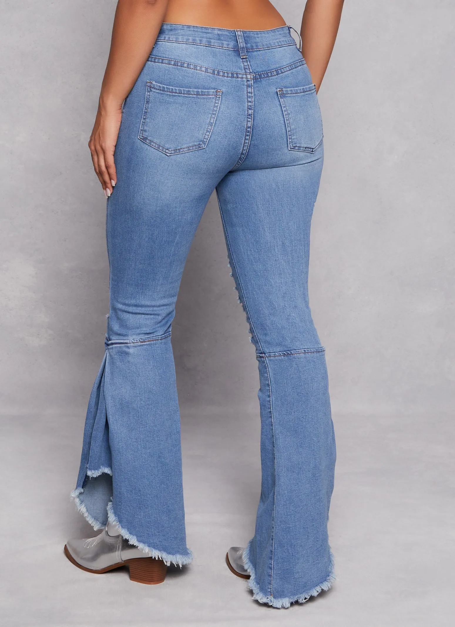High Waist Distressed Raw Hem Flare Jeans sold by Rainbow product image thumbnail 3