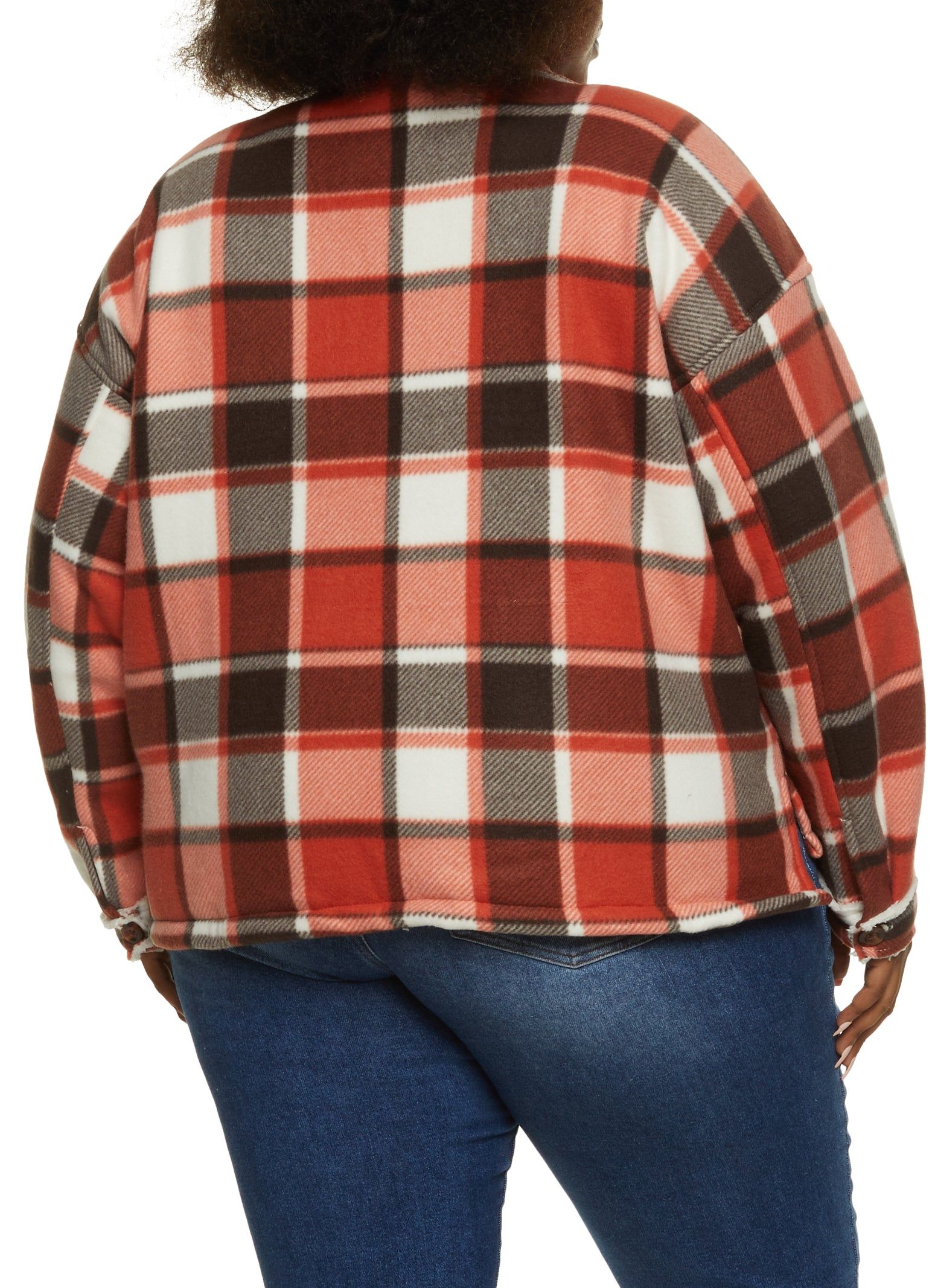 Plus Size Plaid Sherpa Lined Brushed Knit Shacket sold by Rainbow product image thumbnail 3