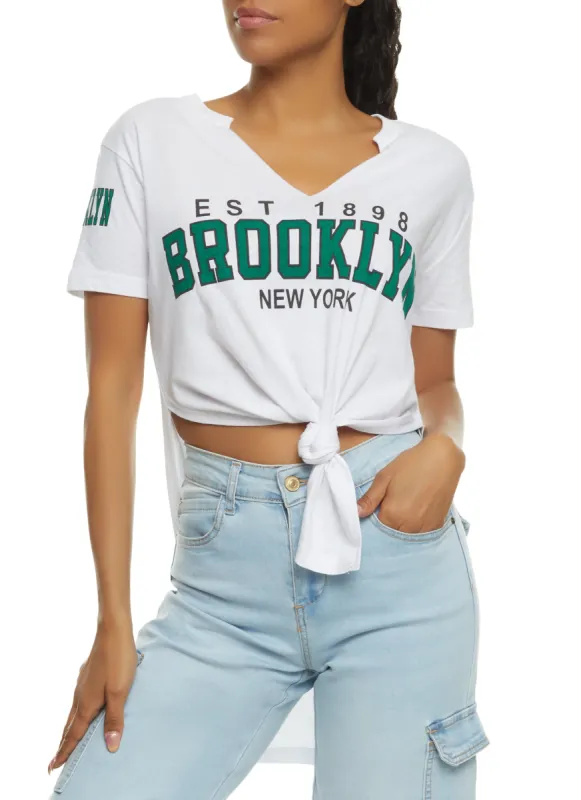 Est 1898 Brooklyn New York Knot Front Tee sold by Rainbow