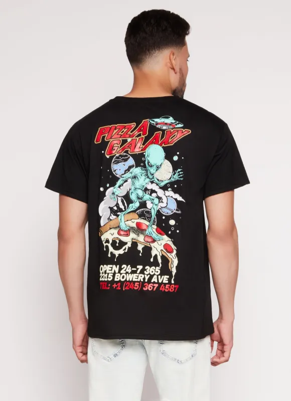Mens Pizza Galaxy Crew Neck Graphic Tee made by Rainbow
