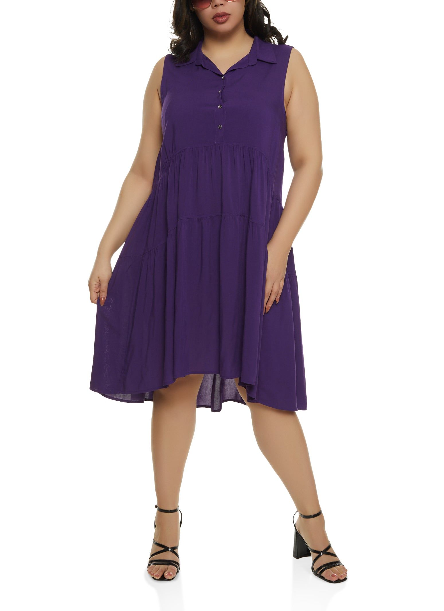 Plus Size Half Button Tiered Shift Dress sold by Rainbow product image thumbnail 2
