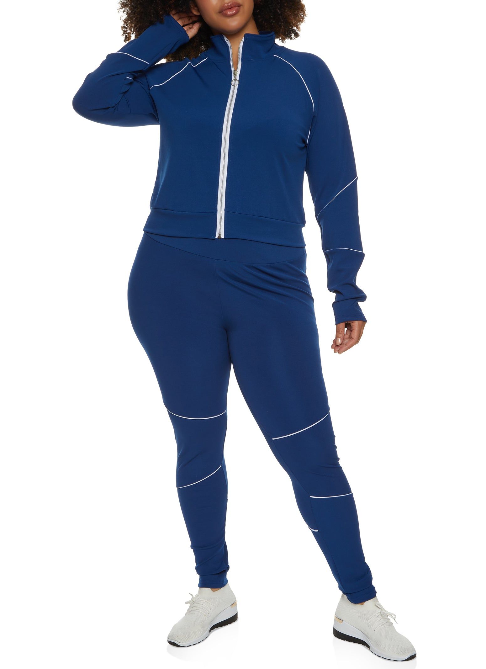 Plus Size Zip Front Contrast Piping Track Jacket sold by Rainbow product image thumbnail 2