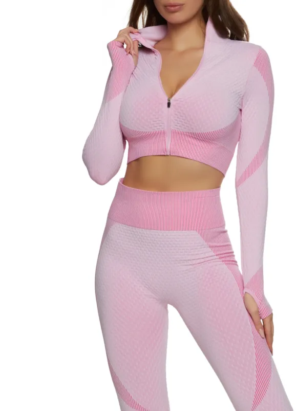 Daisy Seamless Textured Knit Zip Front Track Jacket sold by Rainbow