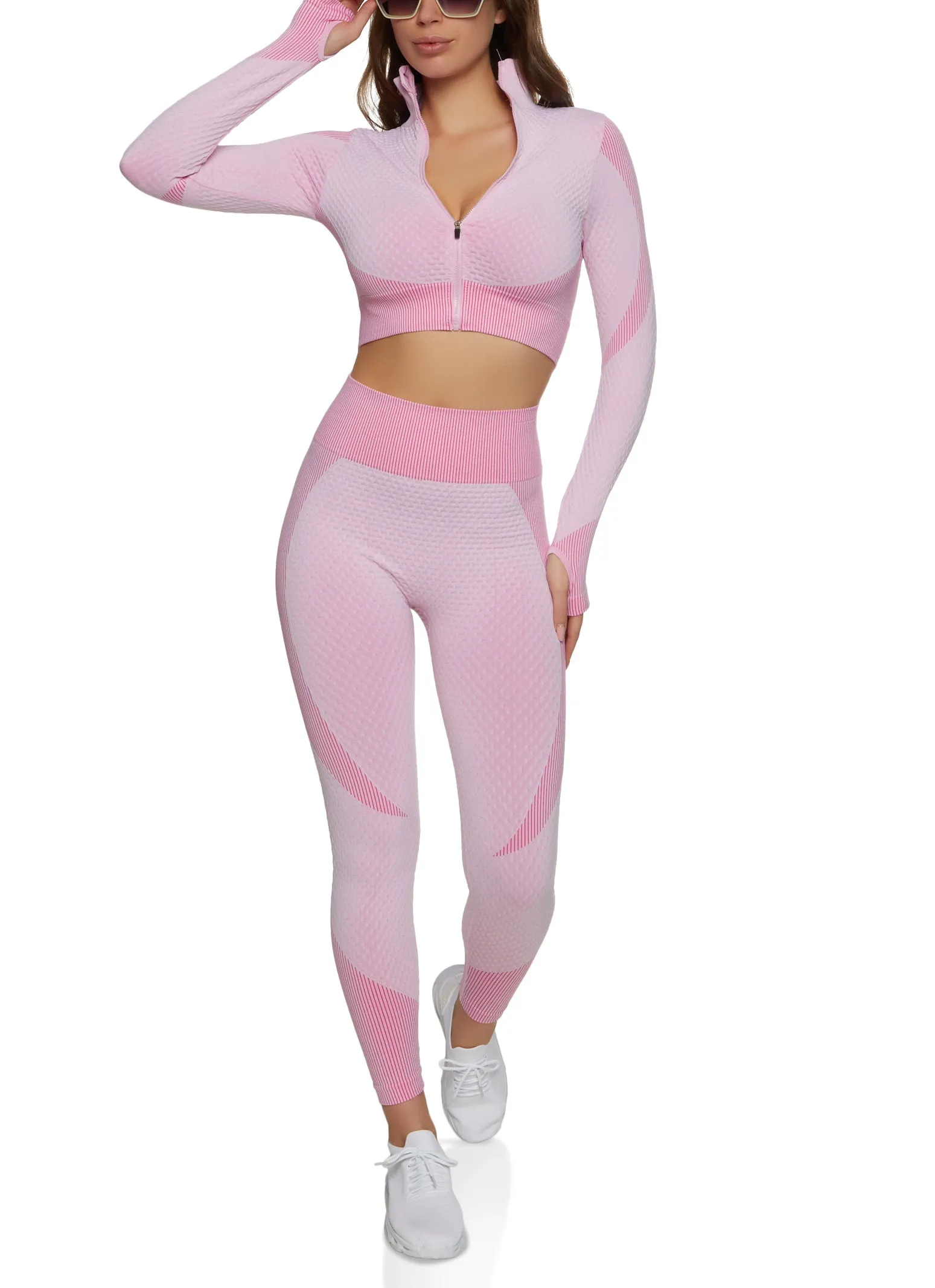 Daisy Seamless Textured Knit Zip Front Track Jacket sold by Rainbow product image thumbnail 2