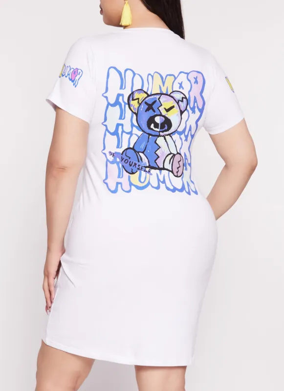 Plus Size Humor Notch Neck T Shirt Dress sold by Rainbow