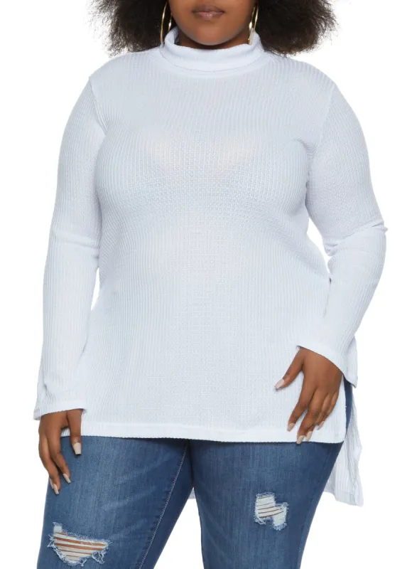 Plus Size Solid Waffle Knit Tunic Sweater sold by Rainbow