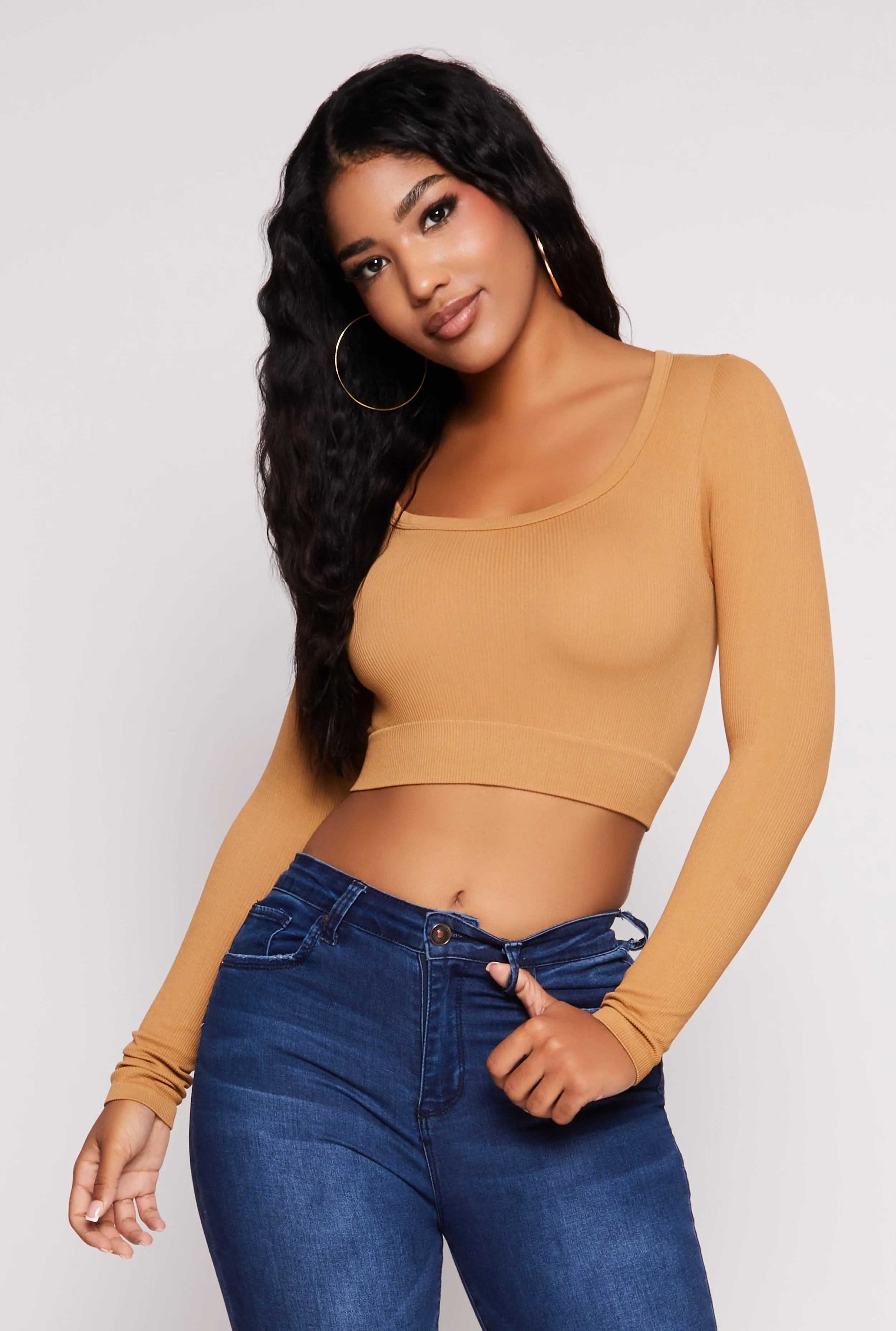 Seamless Ribbed Scoop Neck Crop Top sold by Rainbow