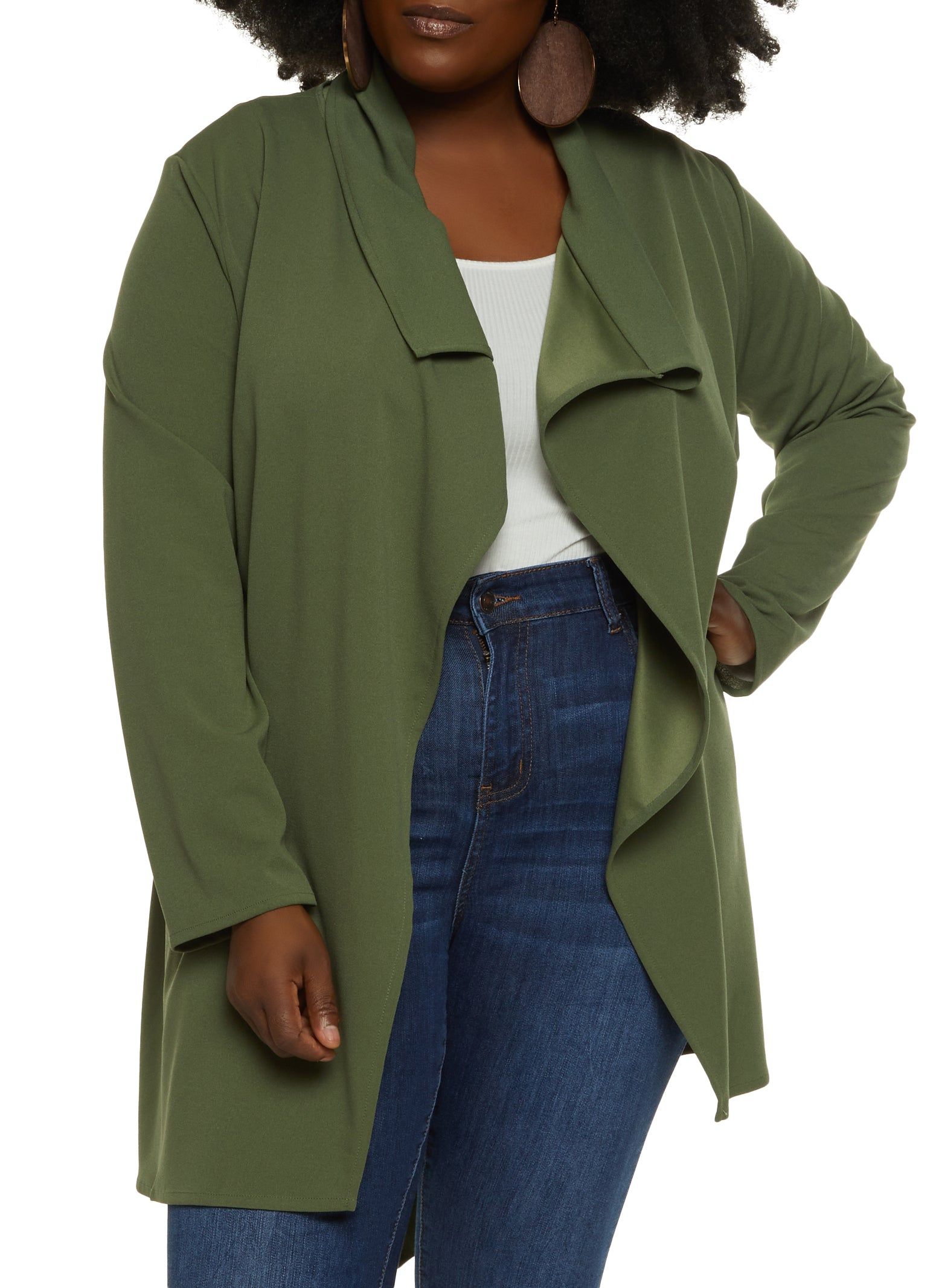 Plus Size Crepe Knit Draped Collar Wrap Coat sold by Rainbow product image thumbnail 2
